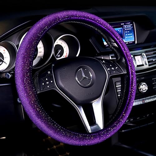 Miniatura 10 de Funda de cuero para volante con diamantes de imitación brillantes para niñas, ajuste universal de 14.5 pulgadas (piel colorida)