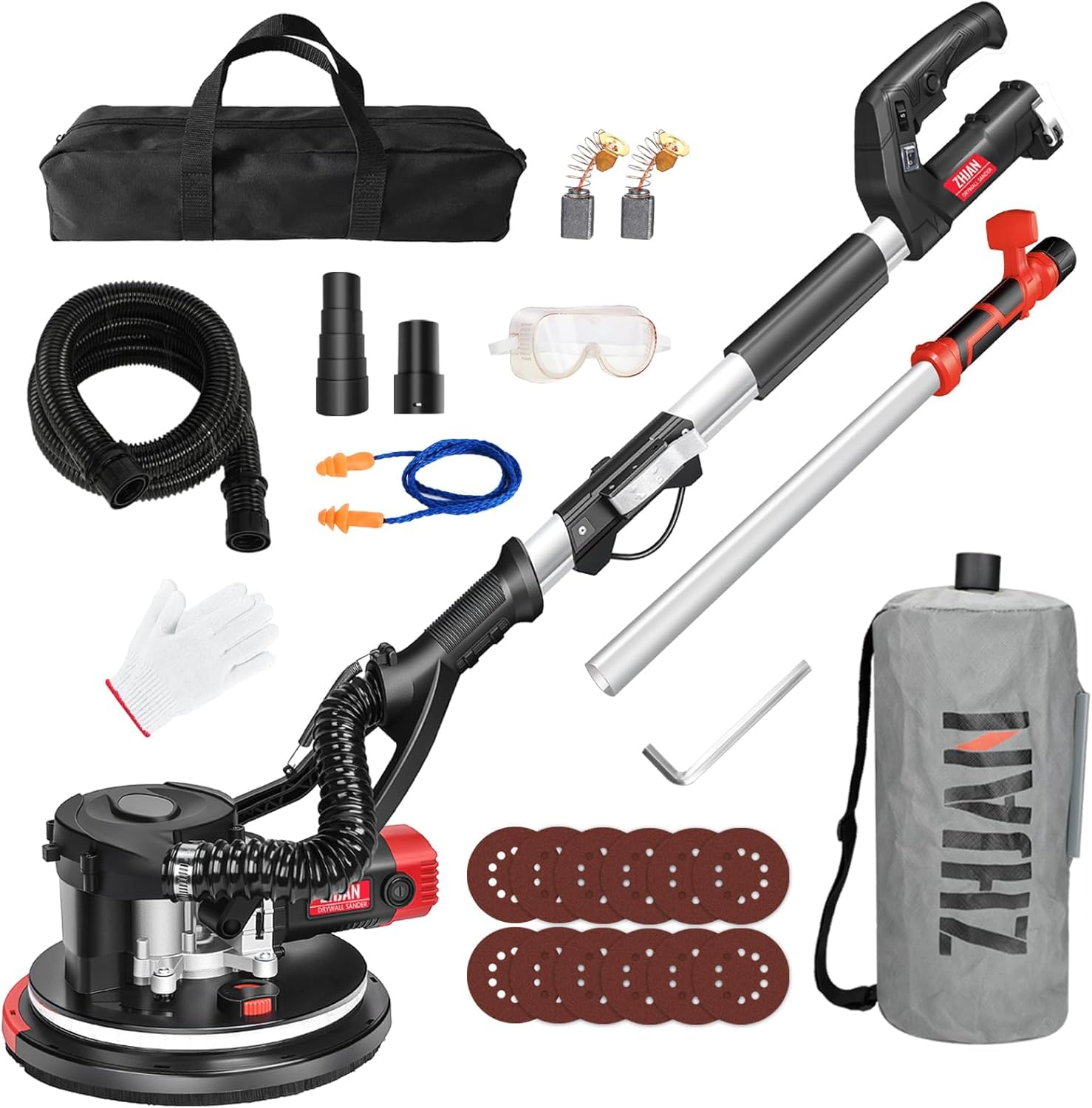 Ponceuse Girafe (880W) avec Aspiration de Poussière,1000-2100 RPM 5 Vitesses,Polissage en Angles Morts, Manche Télescopique,LED,Outil de Retrait de Plafond Popcorn【Compatible Aspirateurs】