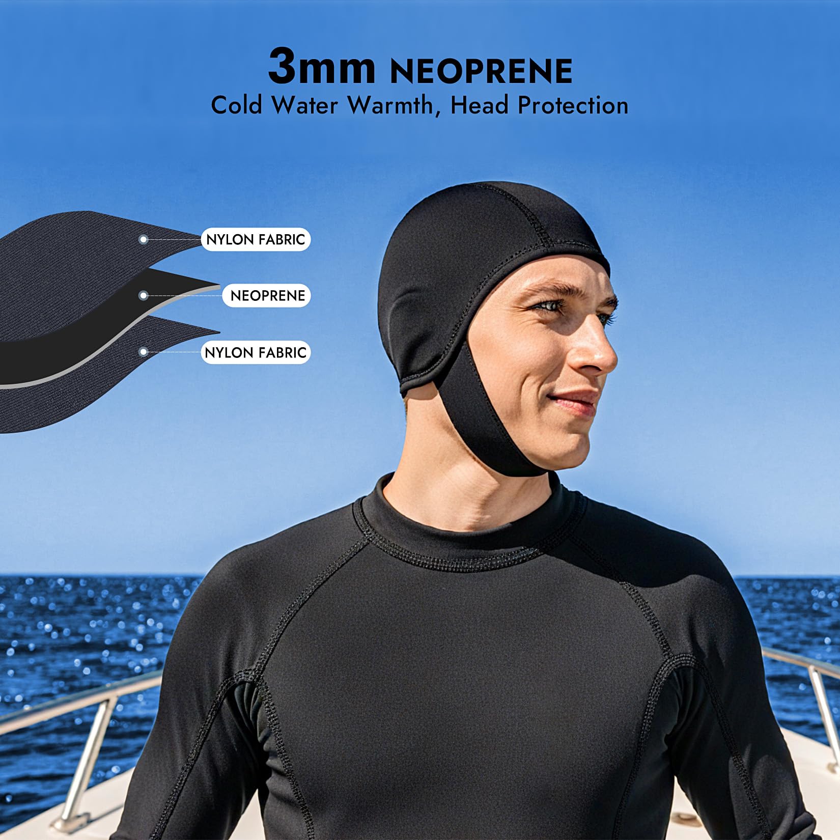 Bonnet de plongée Thermique en néoprène pour Homme et Femme avec mentonnières, Couvre-Chef de plongée de 3 mm pour Sports Nautiques, plongée avec Tuba, Kayak, Voile