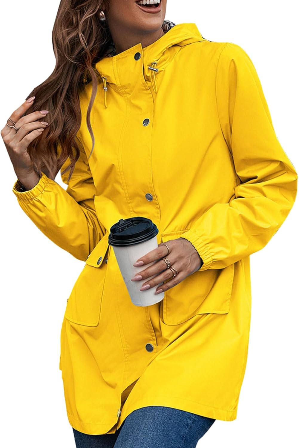 LIZALIG Women's Zipper Rain Tops Casual Outdoor Sports Hiking Waterproof Clothing Medium-Length Windbreaker Jacket