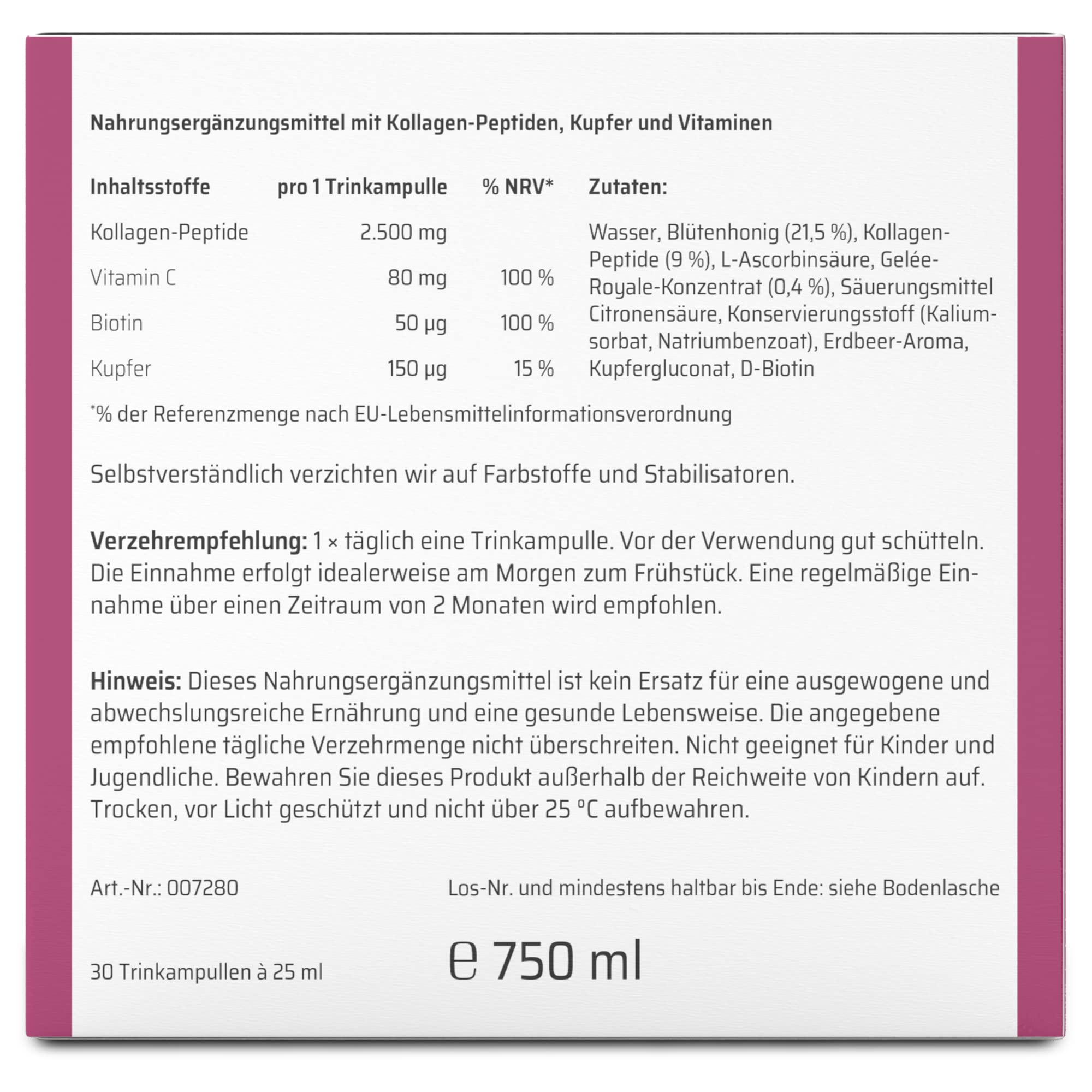Sanhelios Beauty Kollagen HAUT-ELIXIER – Anti Aging zum Trinken* | 2500 mg Premium-Kollagen-Peptide + Biotin, Kupfer & Vitamin C, Blütenhonig & Gelée Royale | 30 Trinkampullen, Made in Germany