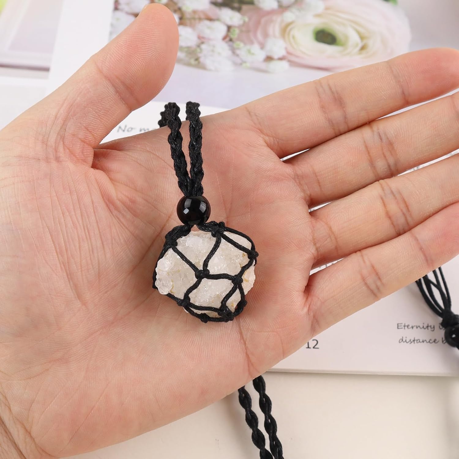 Anjiucc Natural Gemstone Crystal Pendant Necklace Stone Holder Necklace Cord Hand-Woven Necklace with Adjustable Length for Women Men - Image 7