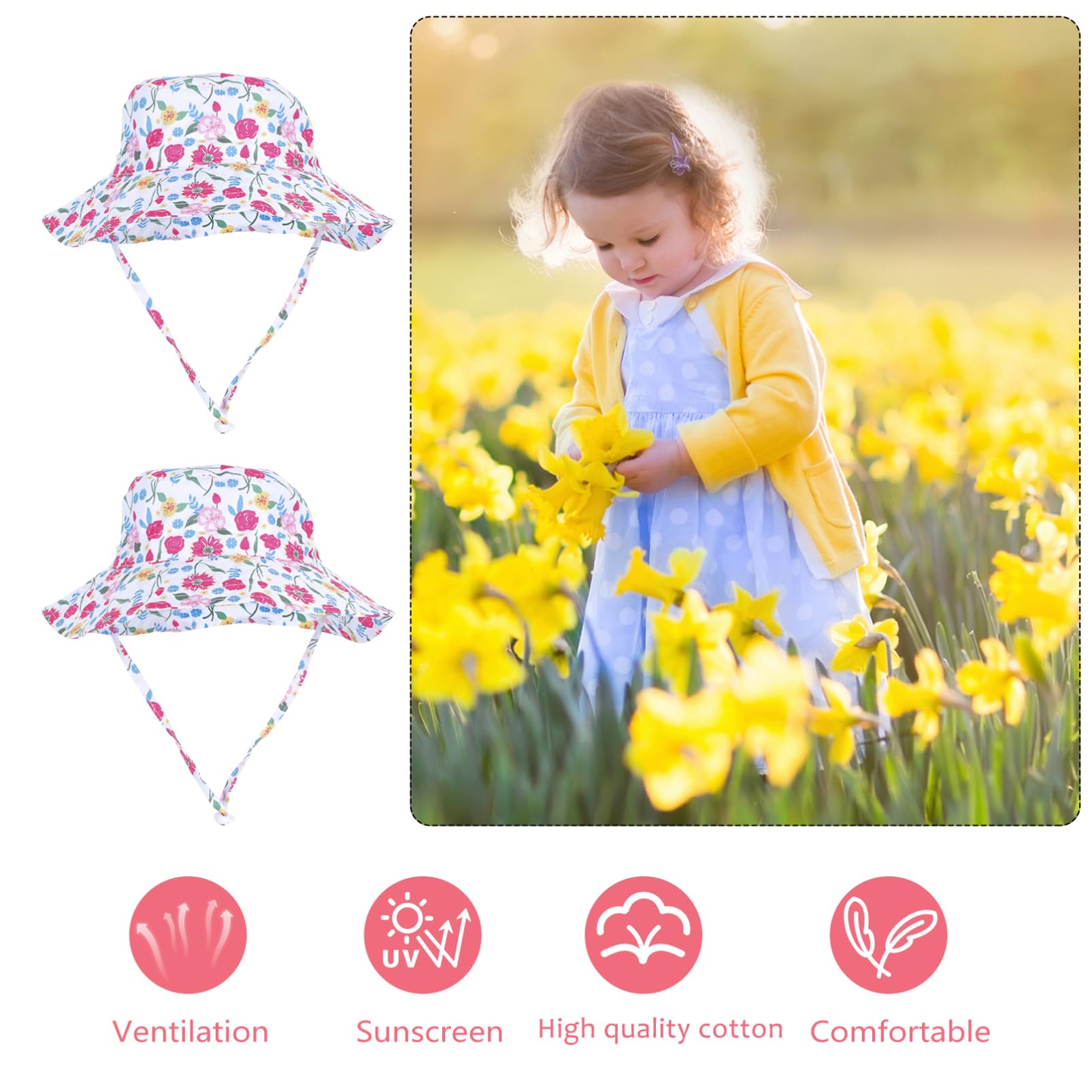 VALICLUD Cappello da Sole per Cappello Neonato Visiera Secchio Berretto da Corsa Cappello da Pioggia Rana Cappellino Solare a Larga con Protezione UV Infantile Cotone