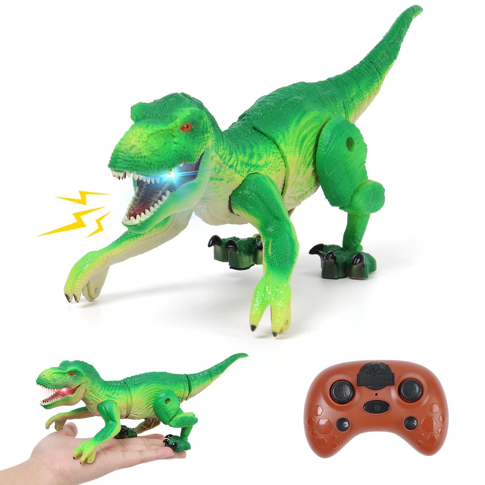 IQKidz RC Dinosaur Toy for Kids 3-5, Realistic Walking Tyrannosaurus Dino Robot for Boy and Girl, Small Electronic Pets as Gift for Age 4 6 7 8 9 10-12 Year Old