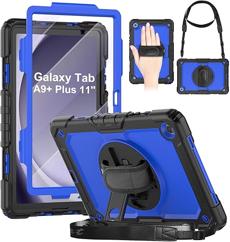 Miniatura 9 de DUNNO Funda para Samsung Galaxy Tab A9+ Plus de 11 pulgadas 2023, a prueba de golpes con protector de pantalla, soporte giratorio de 360°, correa