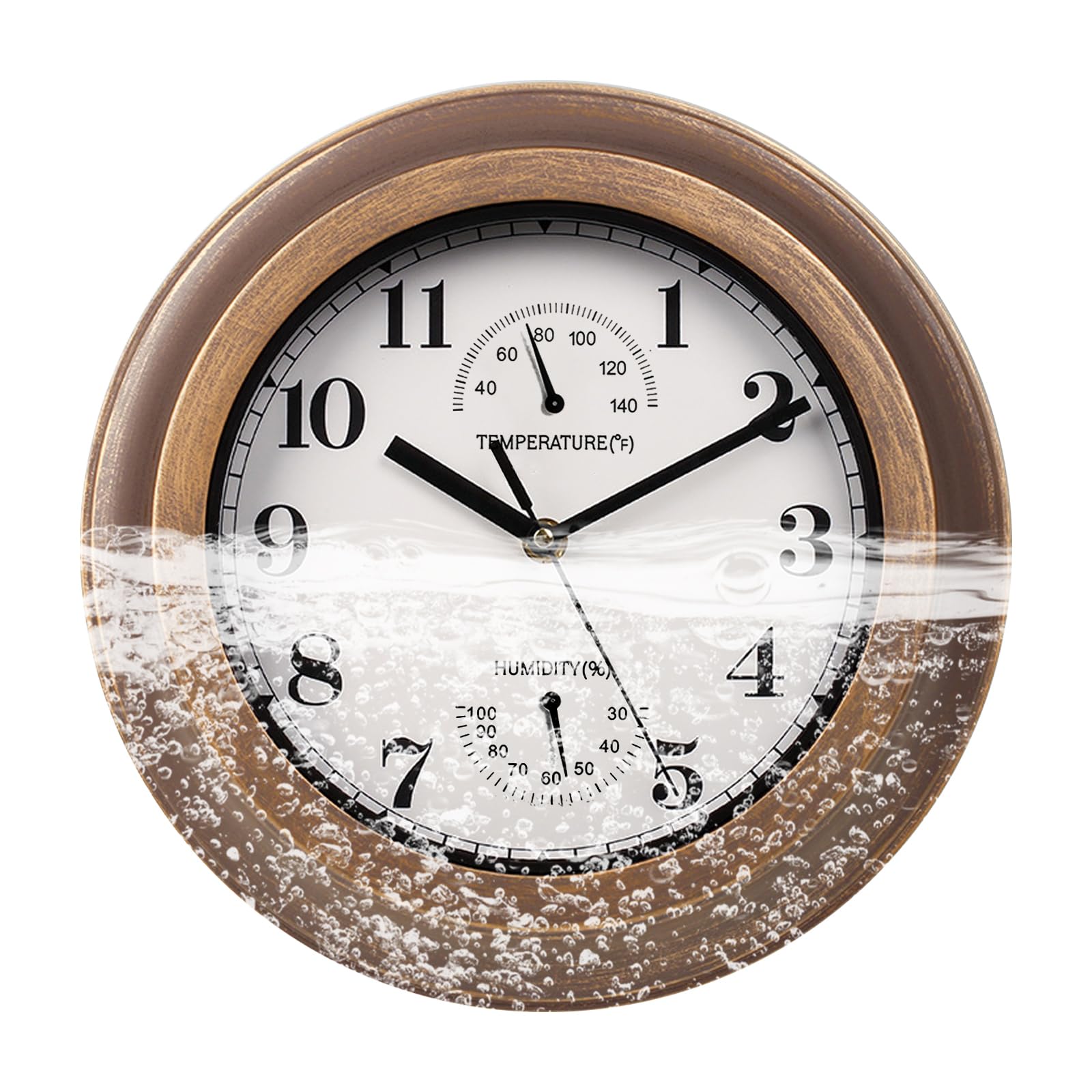 MENAYODA Außen Wasserdicht Wanduhr, Retro Wanduhr Lautlos ohne Tickgeräusche mit Thermometer und Hygrometer, Quarzwerk Indoor Outdoor Uhr für Terrasse Patio Pool Garten
