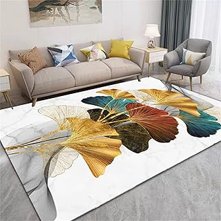 schöne Teppich Gelber Teppich, Ginkgo-Blatt Muster Couch Tisch, Abriebfest, langlebig, Anti statischer und rutsch Fester Teppich Teppich Schlafzimmer, gelb, 50x80cm