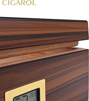 Cigar Humidor, Glass Top Desktop Humidor Case with Digital Hygrometer & Humidifier, Spanish Cedar Wood Lining Humidor Box, Holds 30 Cigars, Holiday Gift for Men