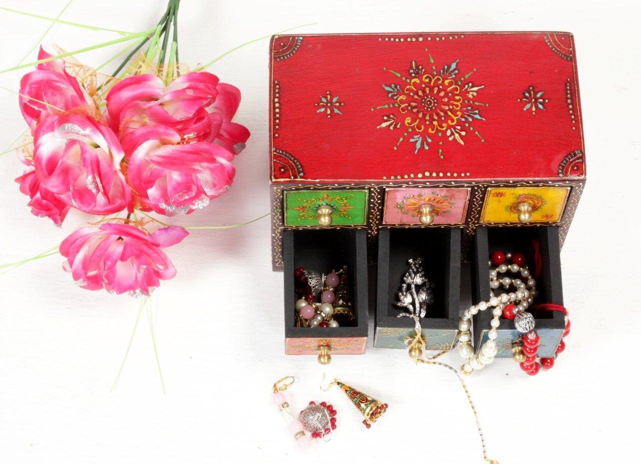 Home and Bazaar Traditional Handpainted 6 Drawer Chest. 8x4.5x6 Inch