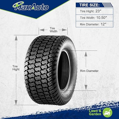 Miniatura 4 de MaxAuto Neumático para cortacésped de 23 x 10.50-12, 23 x 10.50 x 12 nhs, repuesto para cortacésped, carrito de tractor de jardín, neumático de