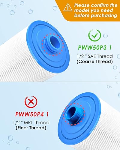 Miniatura 2 de PACETAP Filtro de Repuesto de Rosca SAE de 1 1/2 pulgadas Atornillable para Spa/Bañera de Hidromasaje, Paquete de 2, Compatible con Pleatco PWW50P3