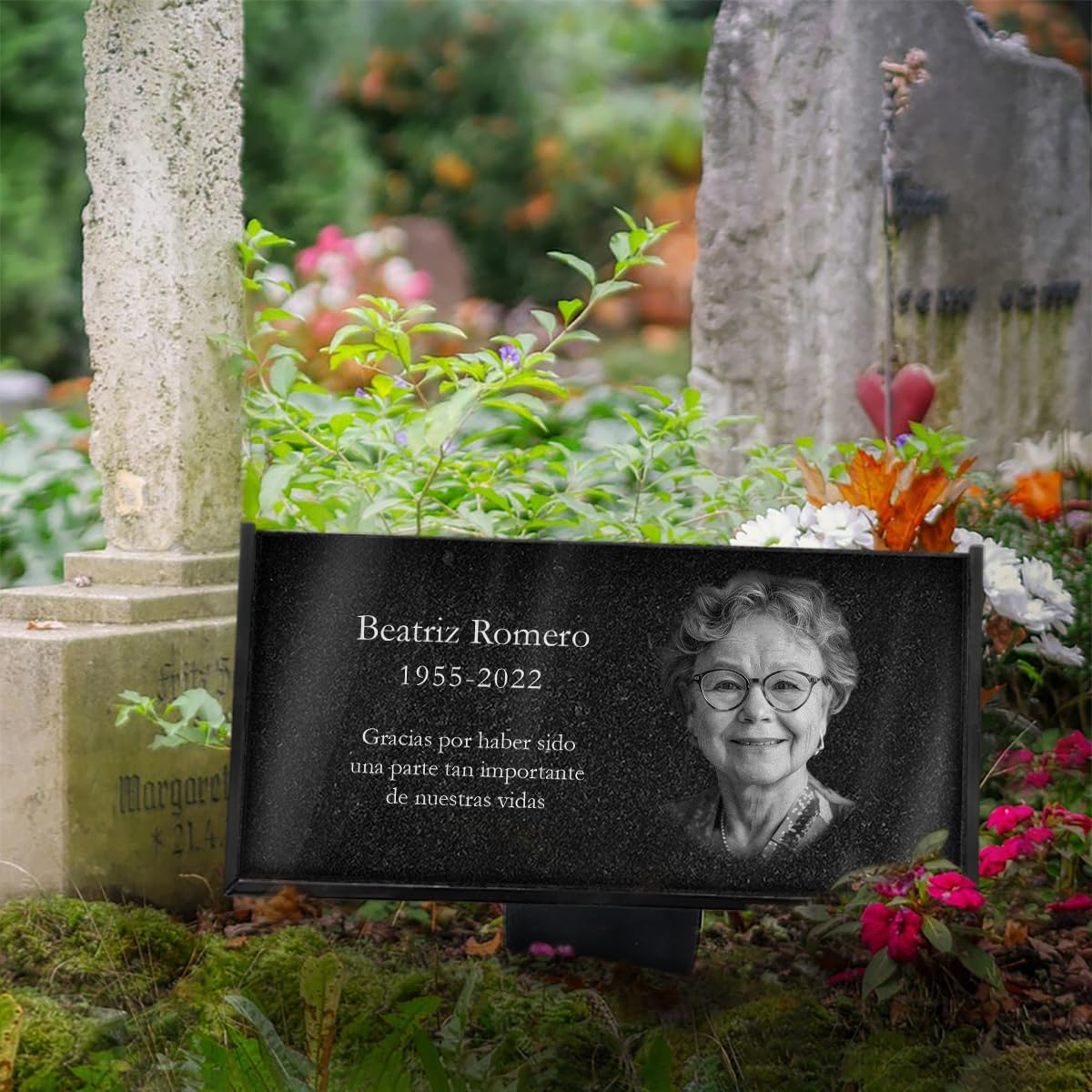 Eternel - Placa funeraria Personalizada Multisoportes, para Plantar o Pegar, Pizarra o Granito, para Colocar, Foto y Texto a elección, Placa Cementerio, mortuoria, Sepultura, difunto, Homenaje