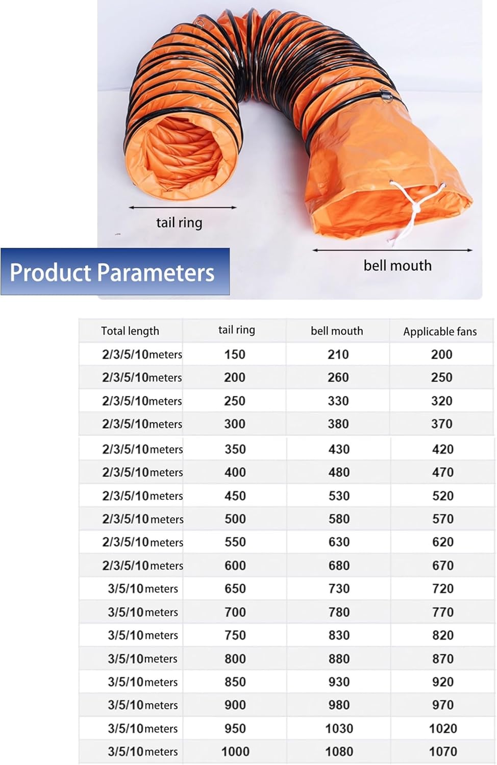 Adjustable Flexible Duct Hose with D-Ring, Flame Retardant Ventilation for Blower Fans, Space-Saving Design, Ideal for Home & Industrial Use