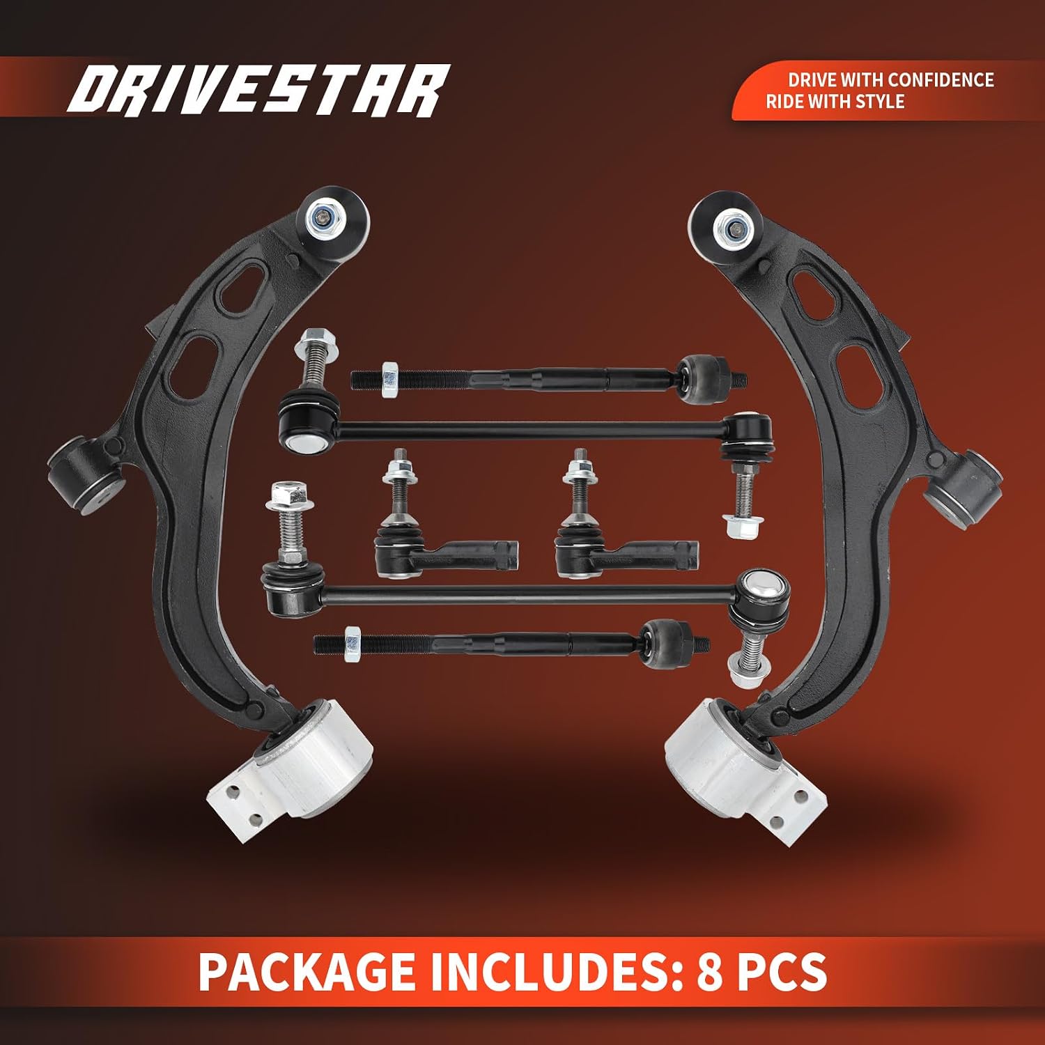 DRIVESTAR 8PCS K622916 K622917 K750388 K750389 EV800776 ES800222 2013-2016 for Ford Flex/for Lincoln MKT, 2013-2017 for Ford Taurus, 2013 for Lincoln MKS, Front Left Right Lower Control Arm