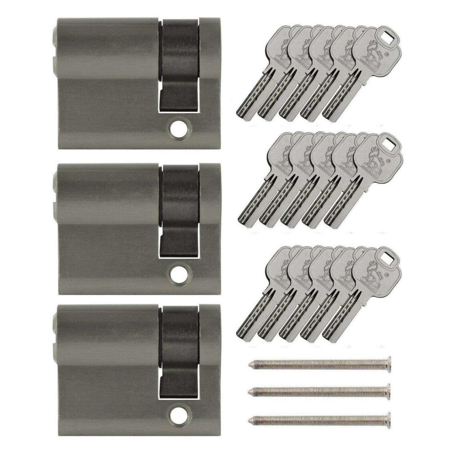 3x Halbzylinder 40 mm 30/10 gleichschließend inkl. 15 Schlüssel mit Schlüsselkarte