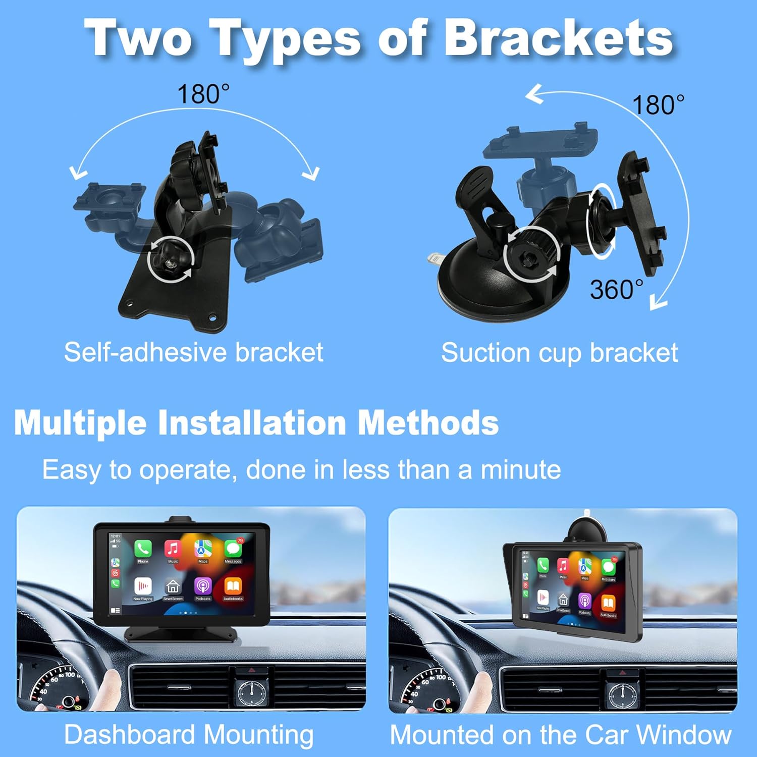 Wireless Carplay Screen for Car, 7" HD IPS Touch Screen Stereo for Apple Carplay & Android Auto,Bluetooth,Voice Control,GPS Navigation,Mirror Link | Plug-and-Play, Apple Car Paly for All Vehicle