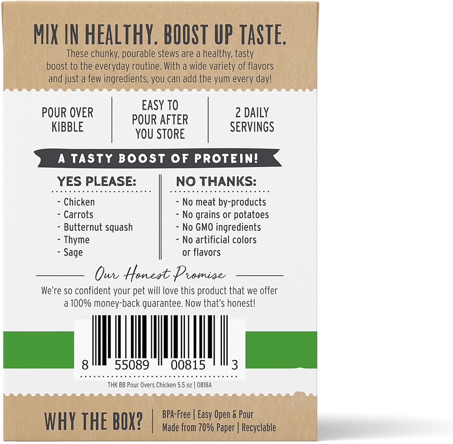 The Honest Kitchen Human Grade Bone Broth POUR OVERS™ Wet Toppers for Dogs(Chicken strew) 5.5 oz (Pack of 12)