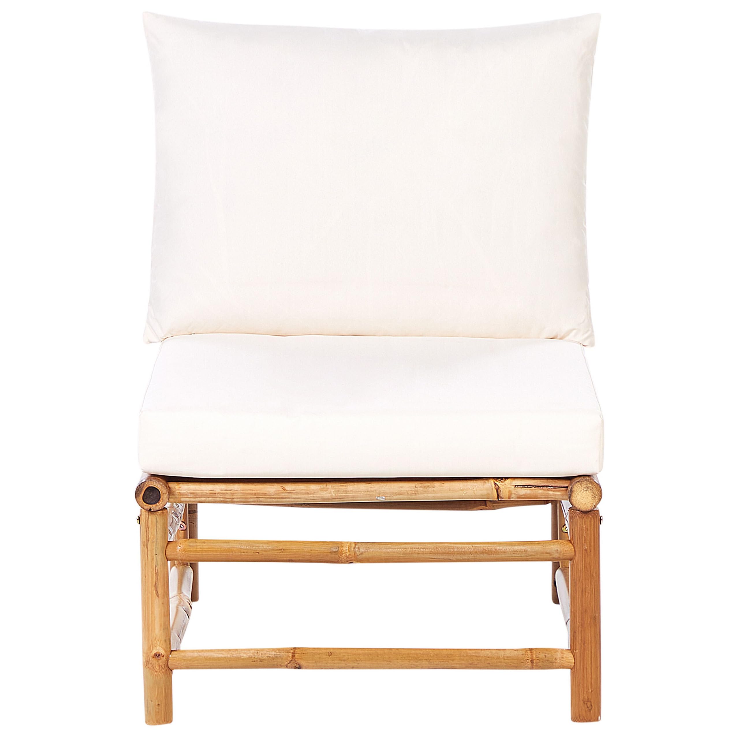 Beliani 1 Place de Siège de Jardin Modulable en Bambou sans Accoudoirs Rembourré avec Coussins Extérieur Blanc Cassé Cerreto