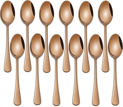 5.5 Inch Rose Gold Coffee & Tea Spoons,Set of 12 Stainless Steel Copper Small Demitasse Spoons,Mini Espresso Spoon for Dessert,Small Seasoning Spoons Set