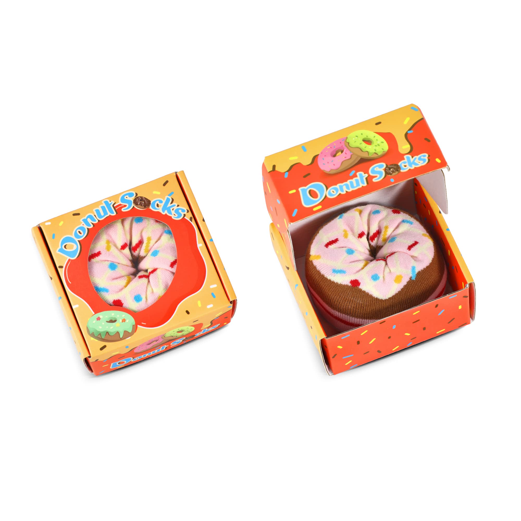 Agrimony Women's E-Donut Box（1 Pair） Funny Donut Socks Box -Funny Gifts For Mum Teenage Girls-Fun Novelty Funky Cute Food Silly Cotton Crazy Socks Mothers Day Easter Valentines Christmas Birthday Gifts Stocking Fillers-1 Pairs