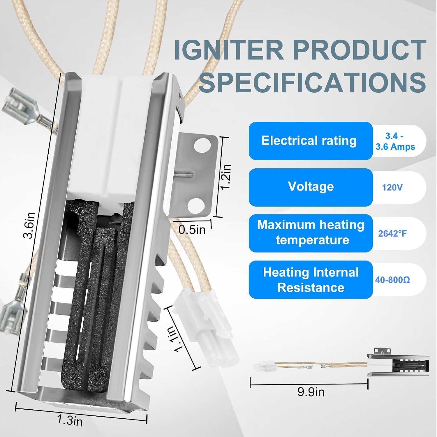 5304509706 316489402 Oven Igniter Replacement for Frigi-daire Ken-more 790 Series Gas Range - Replaces Norton 501a WB2X10016 316489408-3.6A 120V, Durable Silicon Carbide by TOMOON