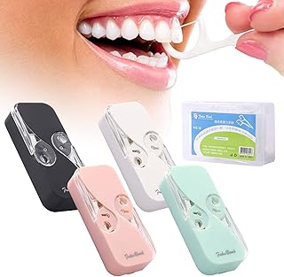 Portable Travel Flosser Dispensers with 98 Floss Picks, 4PCS Dental Flosser Dispenser Automatic Floss Organizer Reusable Travel Flosser Box for Women Men Teeth Cleaning