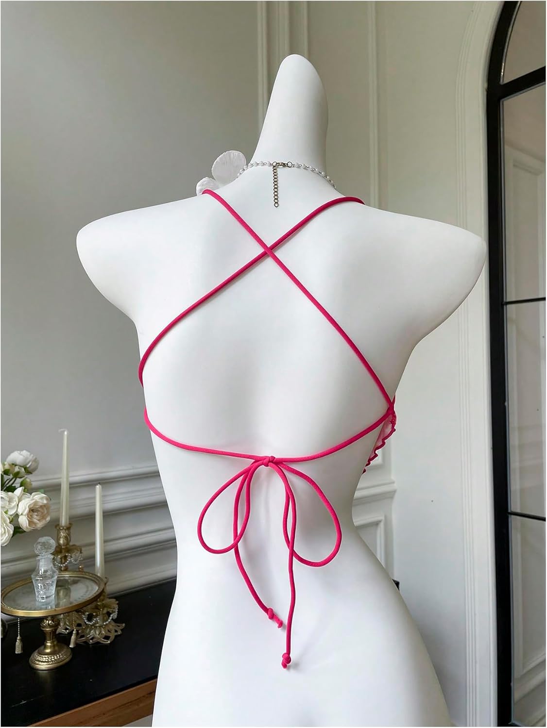 Floerns Women's Marble Print Halter Crop Top Tie Backless Asymmetrical Lettuce Hem Party Tops - Image 3