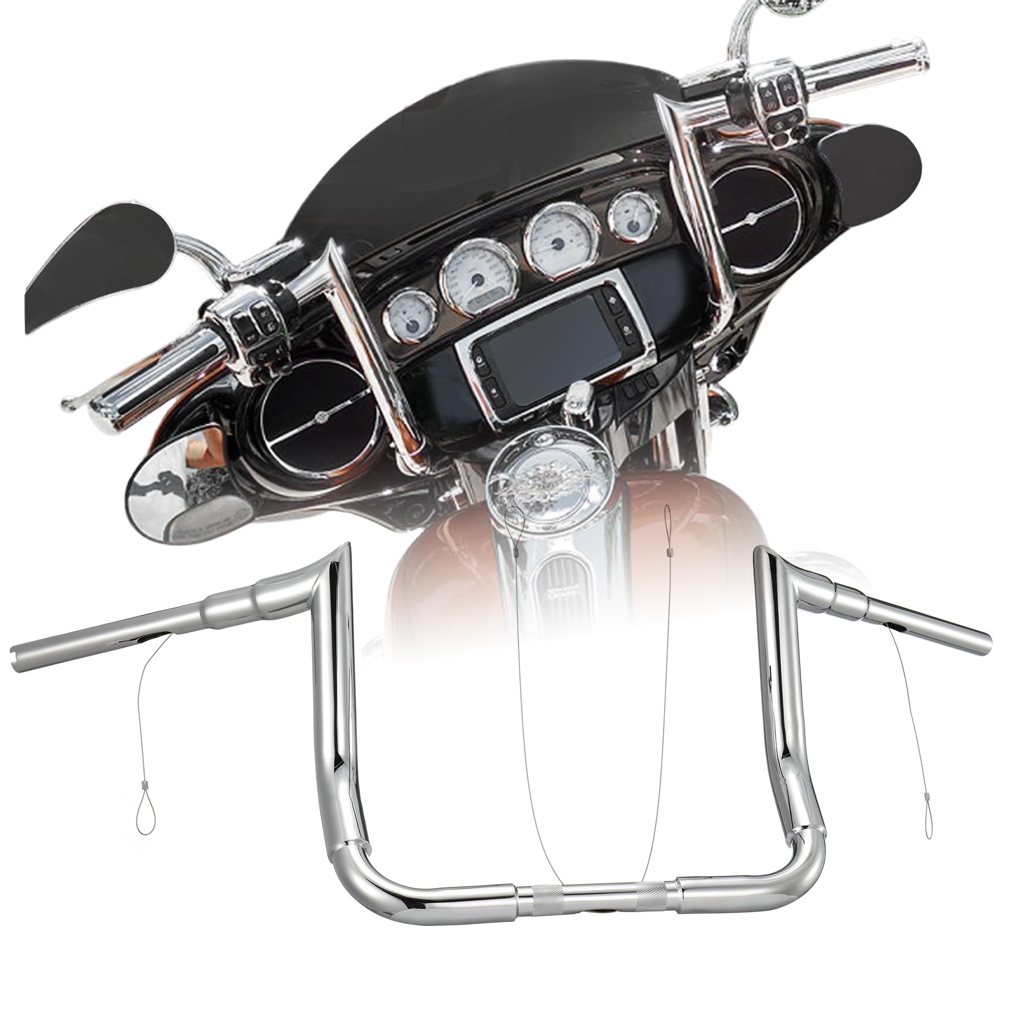 10" Rise Ape Hanger 1 1/2" Bagger Handlebar for Harley 1996-2023 Street Glide FLHX/Ultra Limited FLHTK/Electra Glide FLHT/Tri-Glide FLHTCUTG Models, Chrome