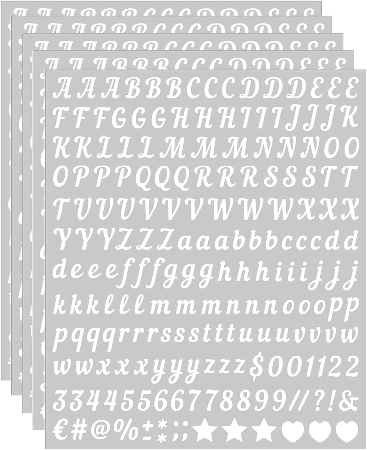 DIY Art Letters 1000PCS A-Z Script Alphabet Vinyl Self Adhesive Sheets 5 Sheets for Journals Scrapbook Gift Cards Laptops Bottles Classroom Crafts Home Decor White
