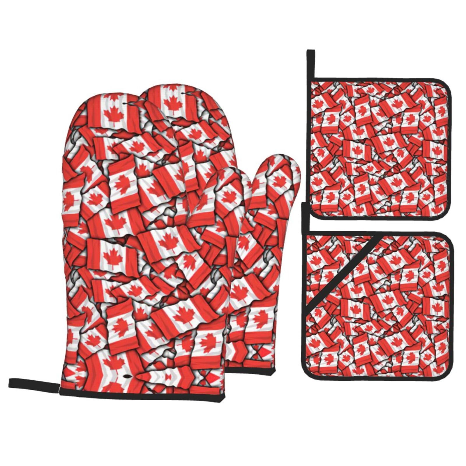 Oven Mitts And Pot Holders Sets,Slip Cooking Canadian Flag Print Gloves,Kitchen Oven Glove High Heat Resistant