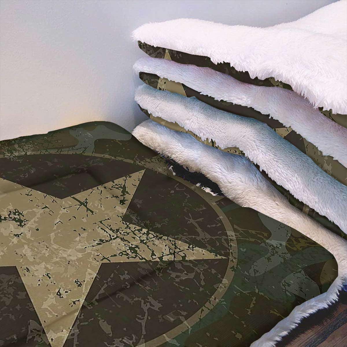 review Army Green Beige Dark Brown Fluffy Fleece Cat Dog Bed Blanket Dusty Dirty Design War Theme Self Warming Crate Pad with Soft Sherpa Top for Dogs, Cats, Pets by Camo 18