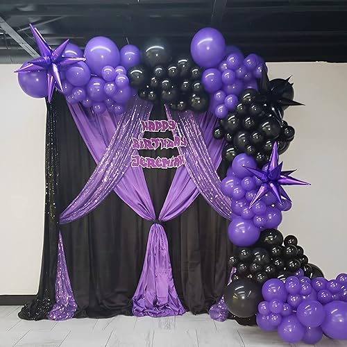 Miniatura 3 de Kit de arco de guirnalda de globos negros y morados, morado oscuro, negro con 2 globos de papel de aluminio de estrella, globos de látex negros y