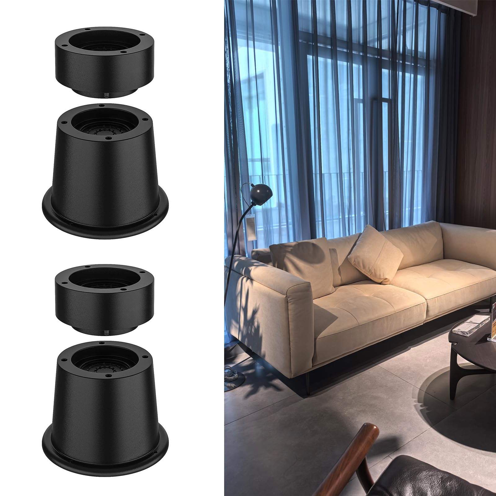 Elevadores de cama de goma resistentes de 2 pulgadas con base estable, elevadores portátiles para muebles, juego de 9 para sofá, mesa, escritorio, almacenamiento, cama, elevadores de muebles