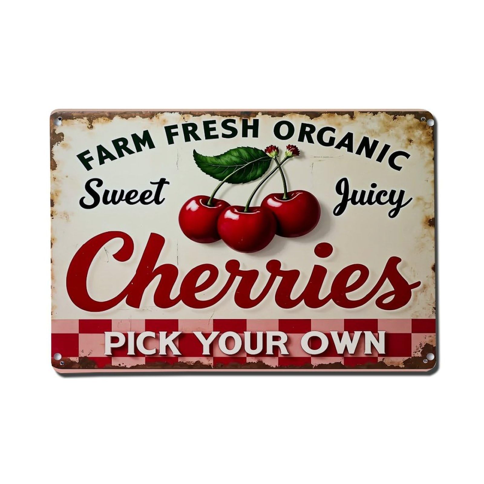 Nestemfo Vintage Farm Fresh Organic Cherries Sign Tin Sign Metal Sign, Living Room,Bar, Home, Bedroom Wall Decor,Retro Metal Poster 8X12 Inches