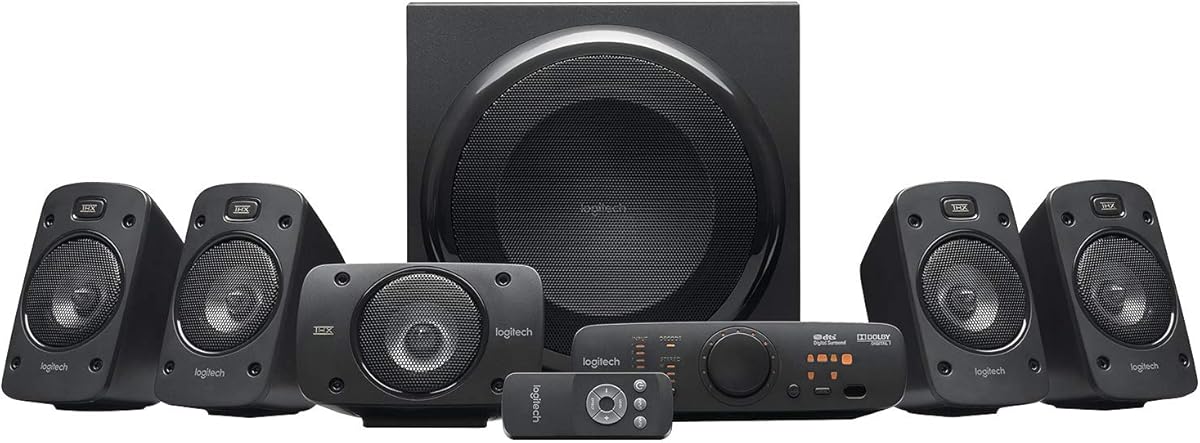 Logitech Z906 5.1 Sound System, Lautsprecher mit 1000 Watt Surround Sound, THX, Mehrere Audio-Eingänge, Fernbedienung, EU Stecker, PC/PS4/Xbox/Stereo-Anlage/TV/Smartphone/Tablet - Schwarz