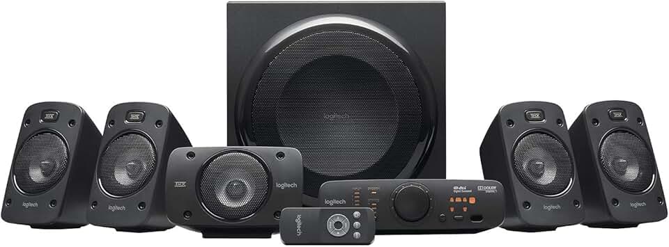 Logitech Z906 5.1 Sistema di Altoparlanti Audio Dolby Surround, Certificato THX, Dolby e DTS, ‎Potenza 1000 Watt, Multidispositivo, con Telecomando, EU/IT, PC,PS4,Xbox,TV,Smartphone,Tablet - Negro