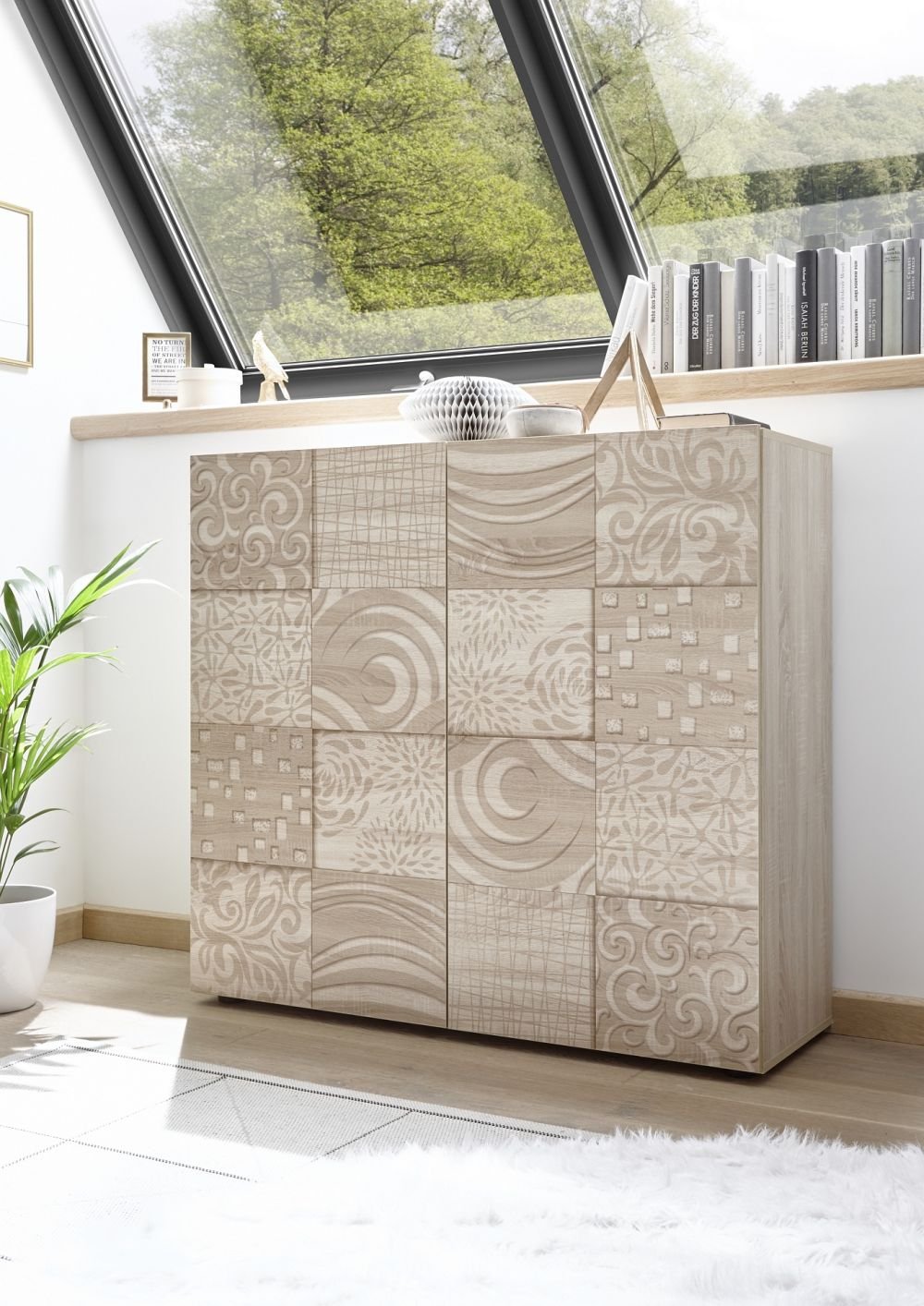 Web Convenienza Contenitore Soggiorno 2 ante - Mobile Made in Italy - Madia Salotto in Design Moderno - Credenza in Collezione Miro per Ingresso, Cucina e Sala da Pranzo (Rovere Samoa Serigrafato)