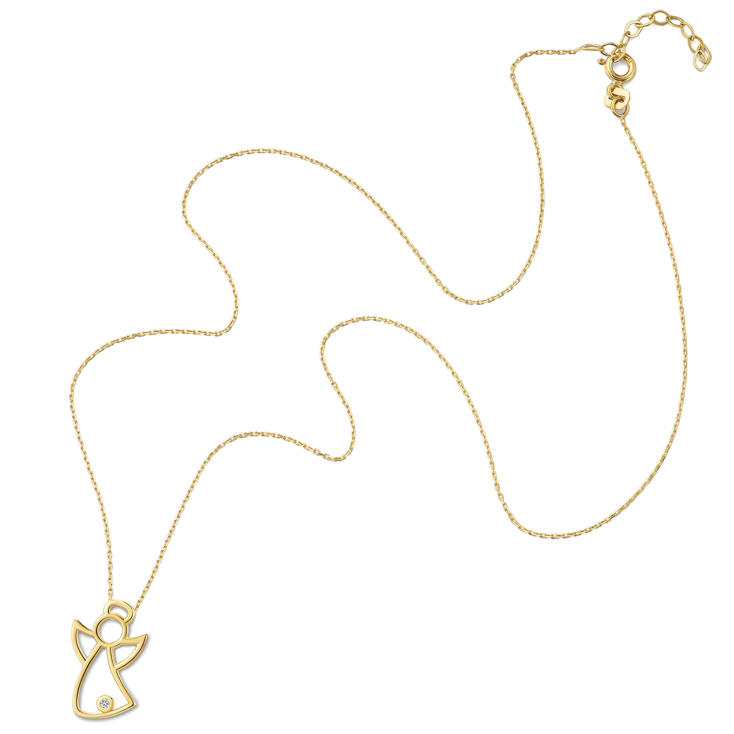 PRINS JEWELS Halskette Mit Zirkonia Schutz Engel Anhänger 14 Karat 585 Gold