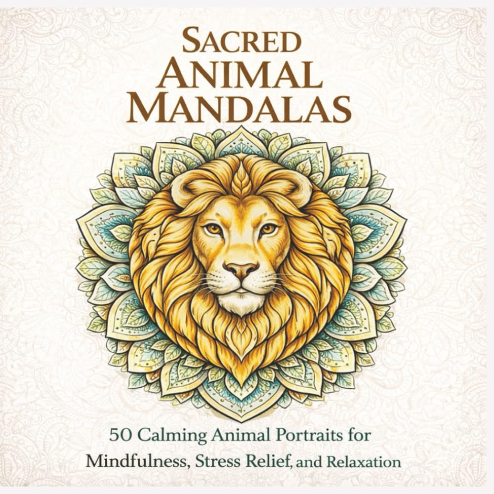 Sacred Animal Mandalas: 50 Calming Animal Portraits for Mindfulness, Stress Relief, and Relaxation