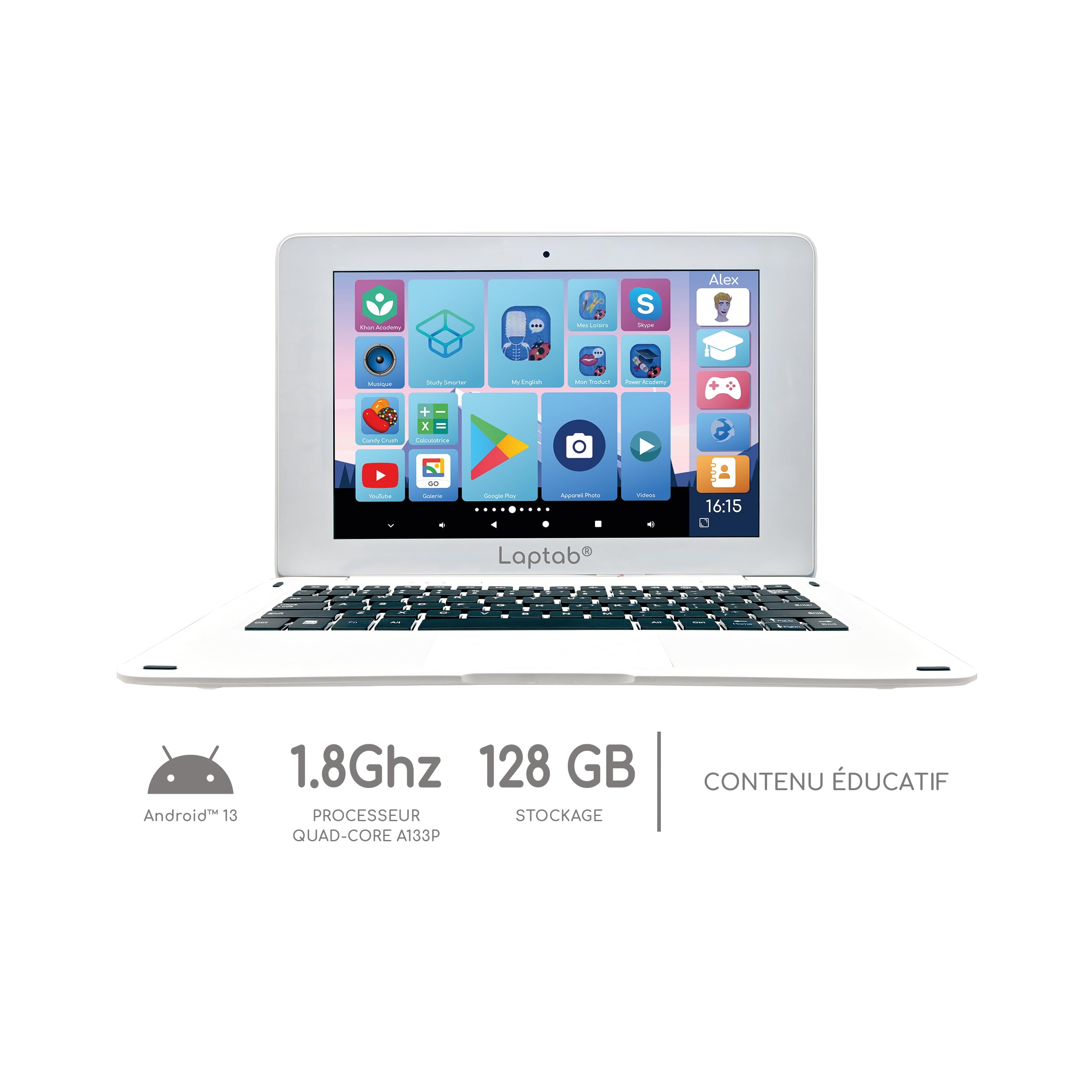 Lexibook, LAPTAB® 10 - Computer portatile con touch screen, per tutta la famiglia, contenuti educativi e divertenti, funziona su Android™, controllo genitoriale, ultra sottile e leggero, LT10FR