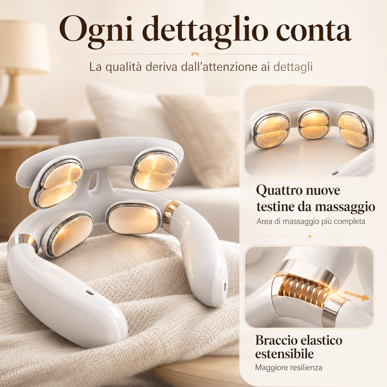 Vertaline Cervirest Massaggiatore Cervicale Elettrico Collo 9 Intensità Calore 4 Teste Ricaricabile Casa Ufficio (white*1)