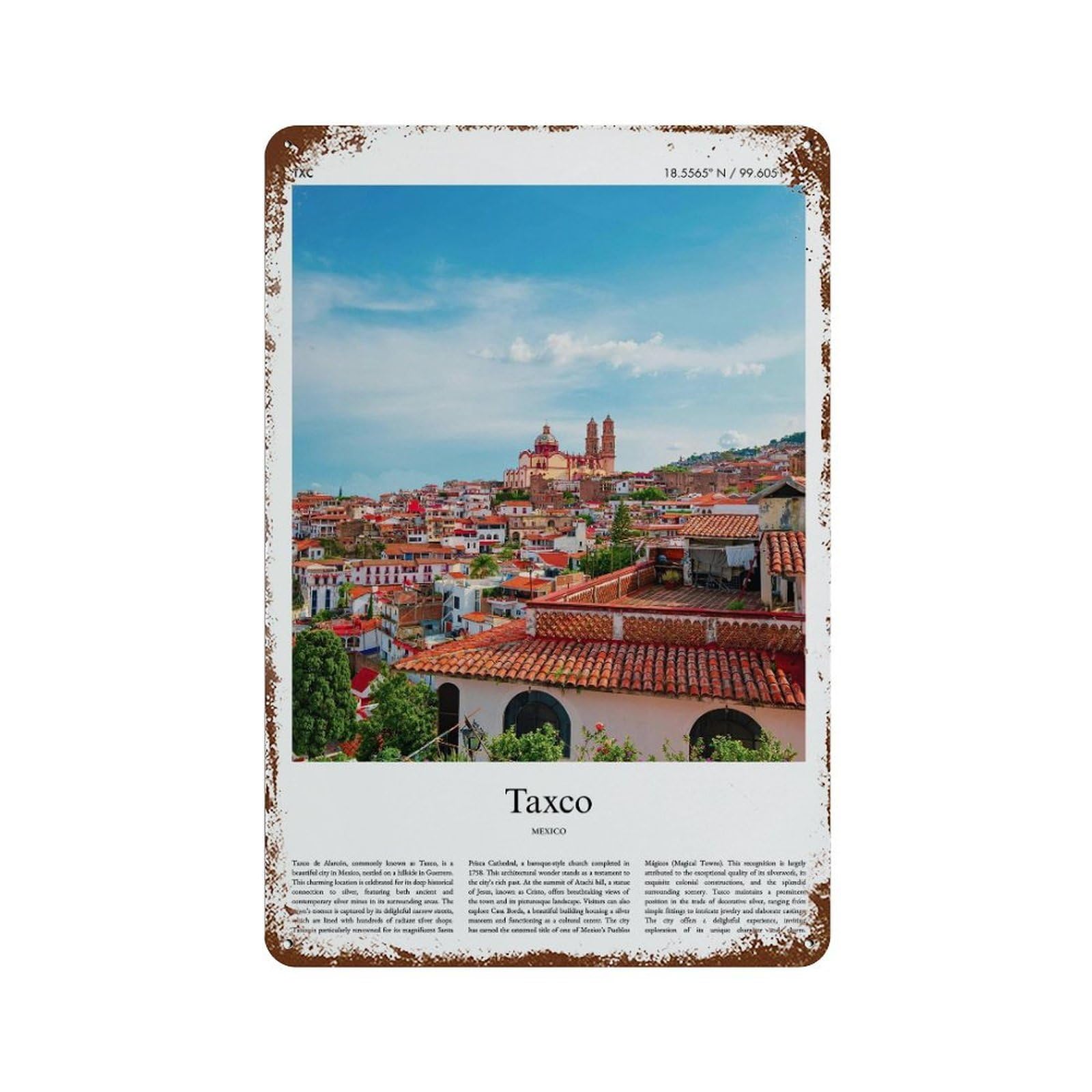 xiaoxiaoshen Taxco Mexico City Scenery Wall Decor Art Metal Tin Poster Modern Home Decor Art Home Bar Shop Decorations Vintage Sign 30x20cm