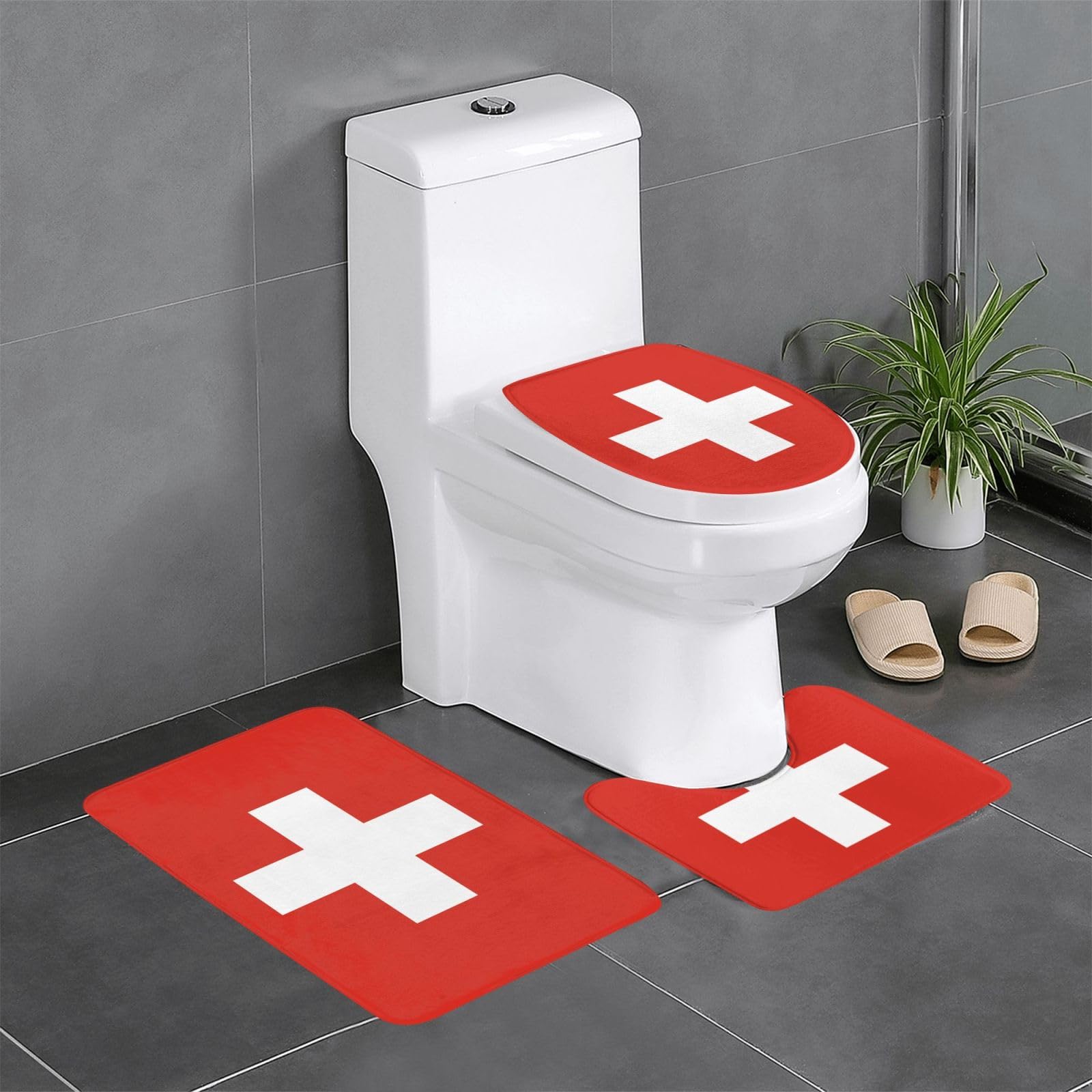 Tapis de sol drapeau suisse haut de gamme | Lot de 3 en U, confort épais et absorbant