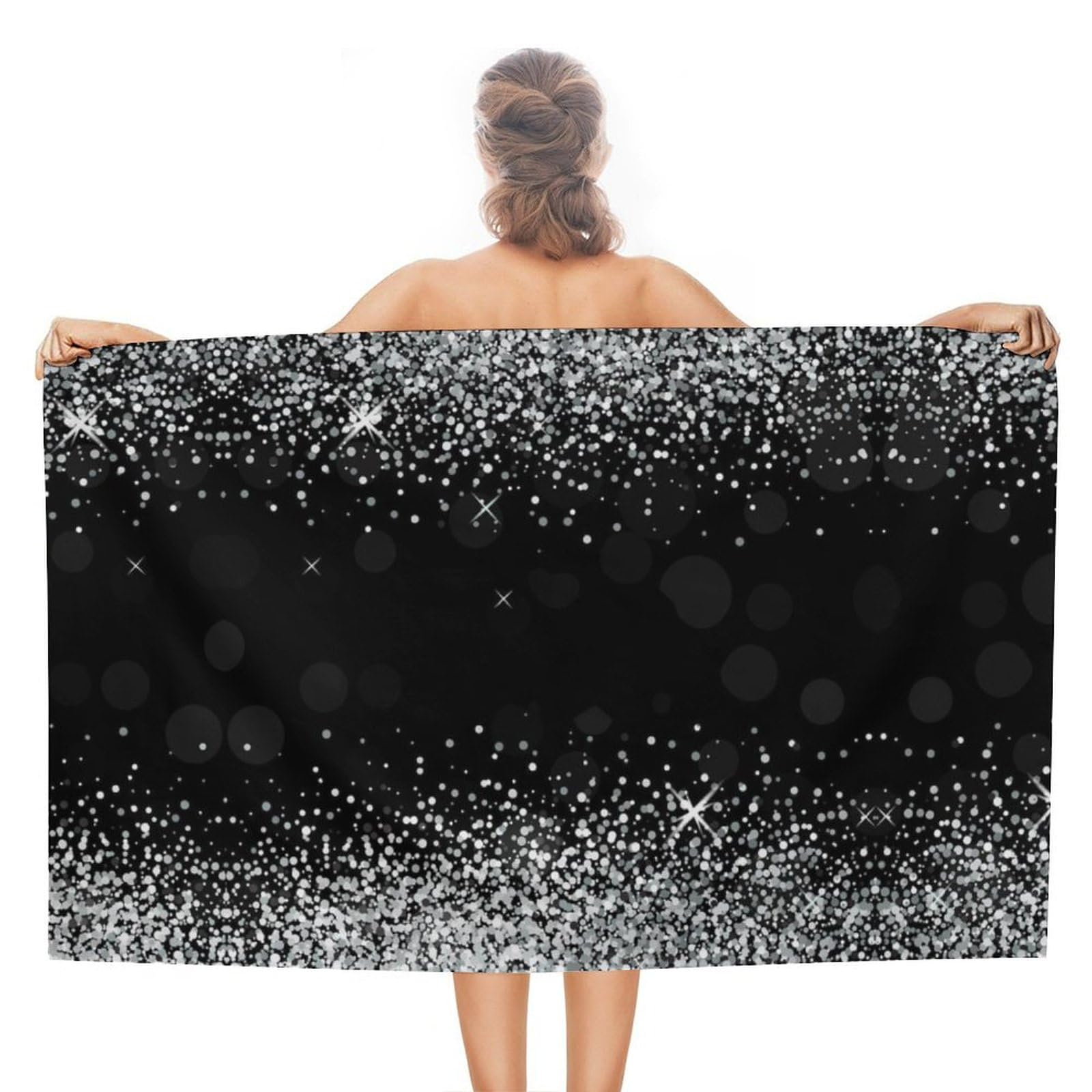 LEDFCVSU Beach Towel, Shiny Silver Glitter Bath Towel, Absorbent Towel for Swimming, Sports, Travel
