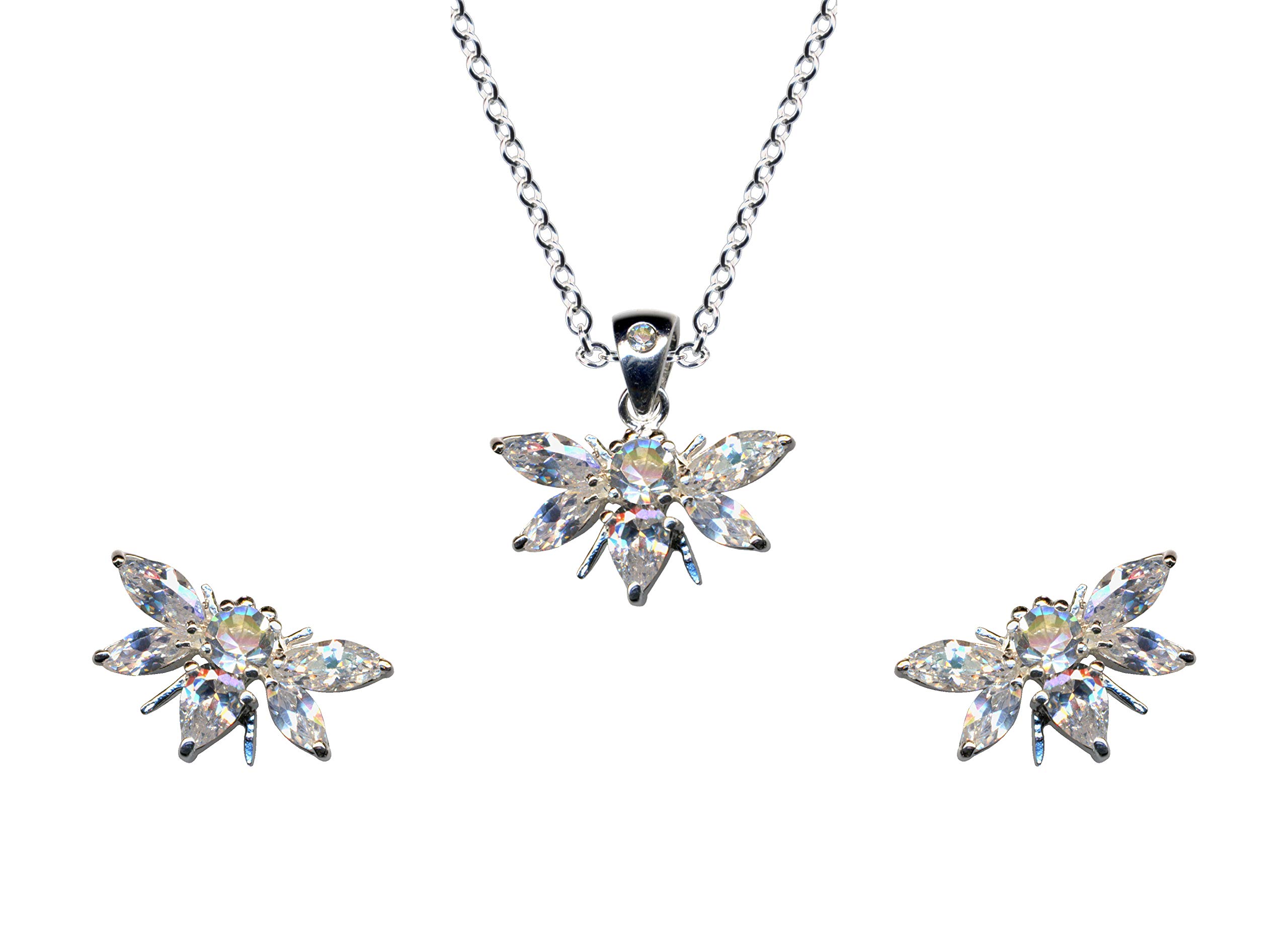 SCHMUCK-SET Bienen/echt Sterling Silber 925 / Ohrringe + Kette + Anhänger/Zirkonia Kristalle Steinfarbe: weiss weiß klar/Online Shop Schmuck kaufen