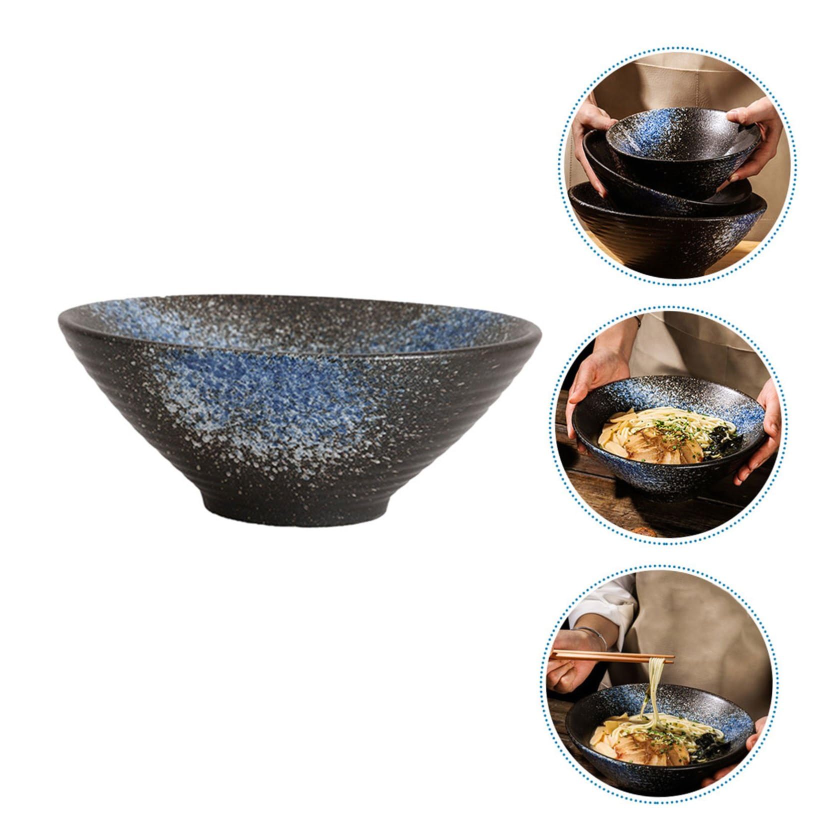 Alipis Bol Japonais Céramique Bleu Glacé Bol à Ramen Polyvalent pour Soupe Nouilles et Salade Vaisselle Maison et Restaurant