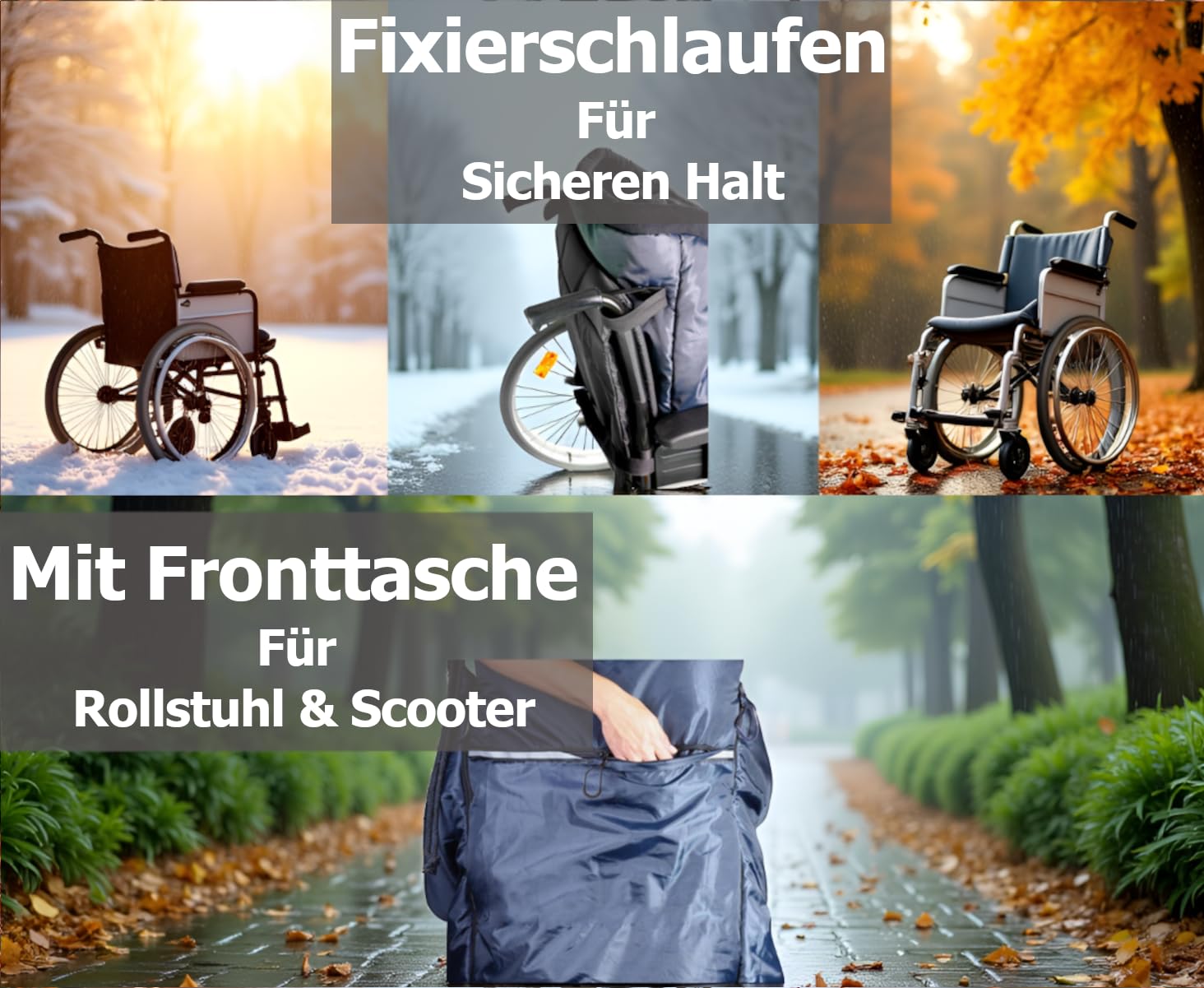 FabaCare Rollstuhl-Schlupfsack ThermoFit 2.0 Polar-Fleece, Größe L | Polar-Fleece trifft passgenaue Größenauswahl | wasserabweisend | Reflexstreifen | leicht zu öffnen, schließen | rutschhemmend