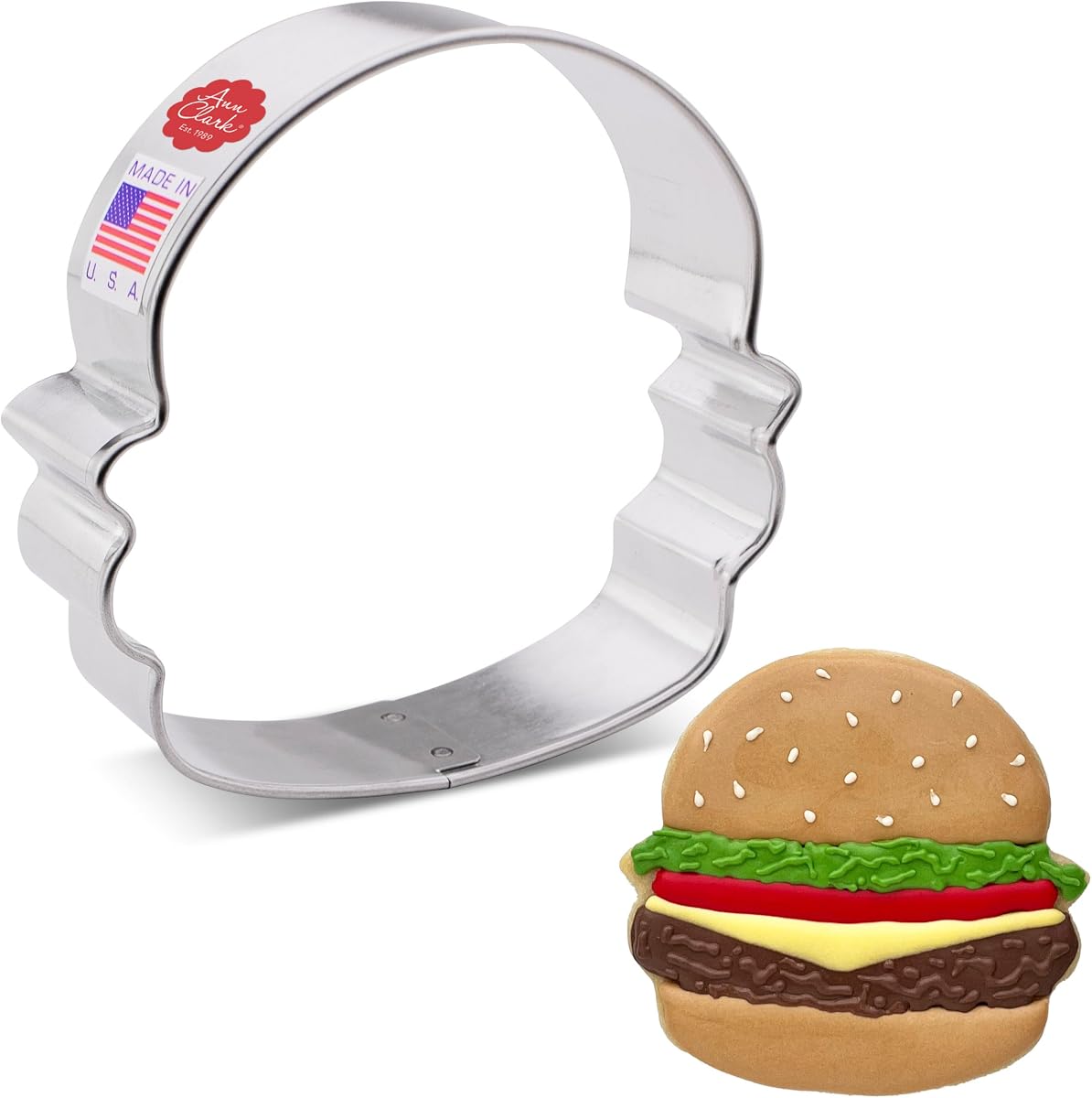 Ann Clark Hamburger Cookie Cutter, 3-3/4" Made in USA | Perfect Size and Shape from America's Largest Cookie Cutter Maker, Food-Safe American Steel, Family Owned Since 1989