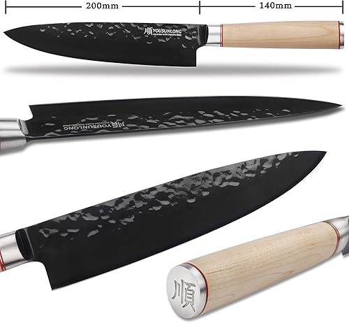 Miniatura 2 de YOUSUNLONG Cuchillo de chef de 8 pulgadas, cuchillos de cocina japoneses de acero inoxidable alemán AUS8 de alto carbono, mango de madera de arce