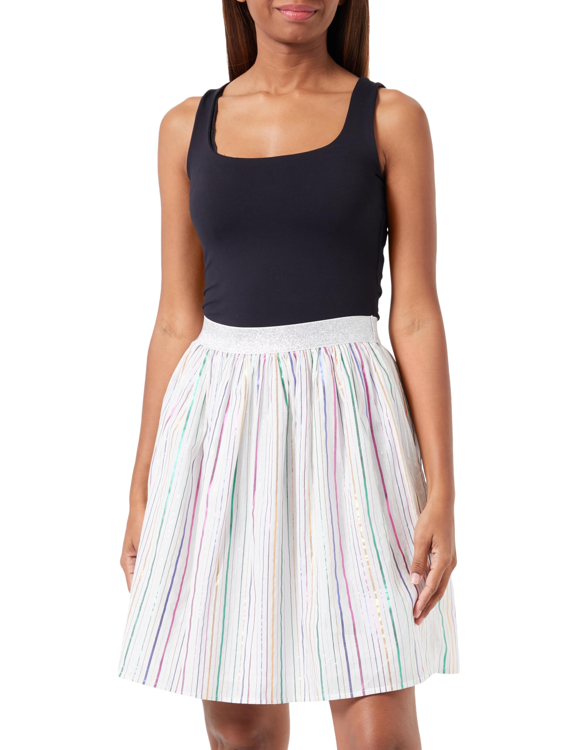 Jupe plissée blanche légère et fluide à rayures multicolores